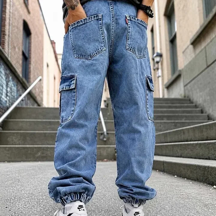 styzon Men Loose Jogger Mid-Rise Cotton Light Fade Jeans, Blue