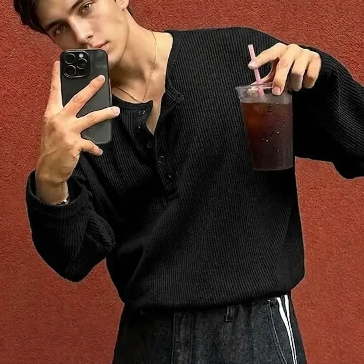 Imsa Moda Men Henley Neck T-shirt, Black (myntra-42537559)
