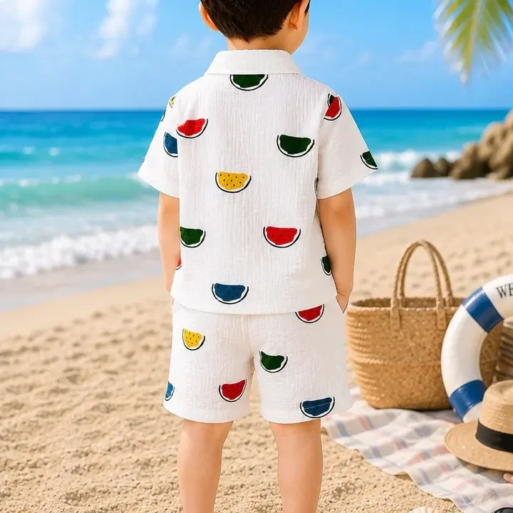 INDIASHAAT Tropical Printed Shirt with Shorts, White