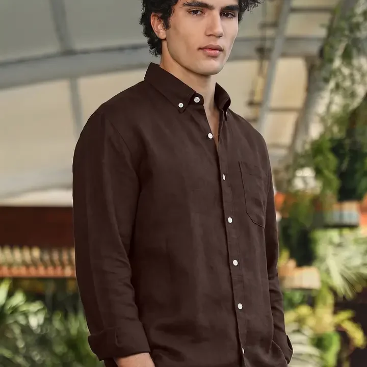 GIVUIL Men Comfort Casual Shirt, Coffee Brown