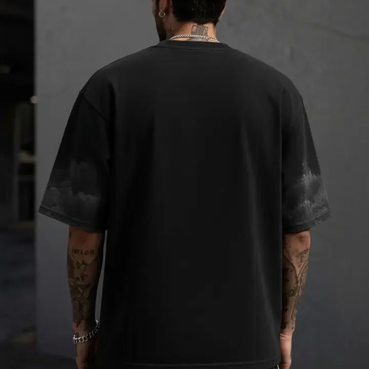 Force Men Printed Drop-Shoulder Sleeves T-shirt, Black