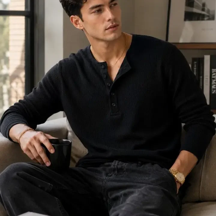 Netclick Men Henley Neck T-shirt, Black (myntra-42921151)