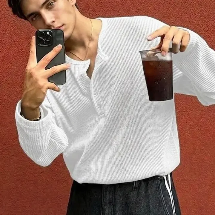 Netclick Men Henley Neck T-shirt, White (myntra-43070795)