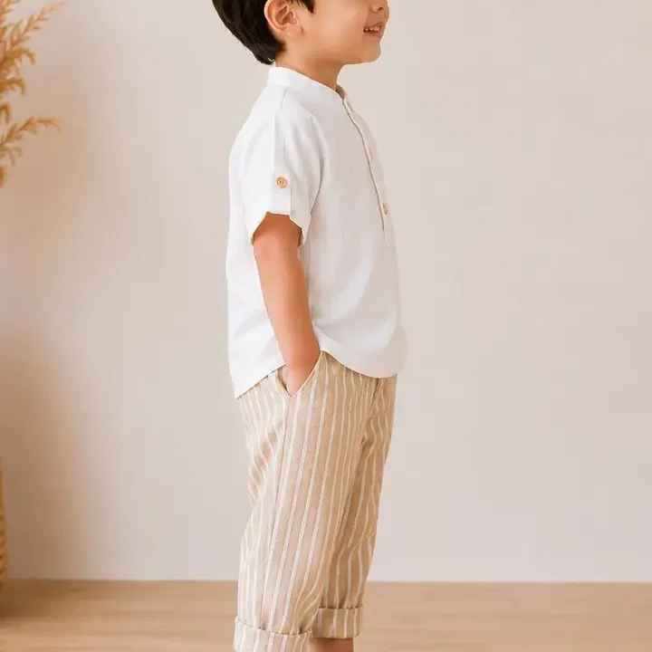 little heaven Self Design Shirt with Trousers, White