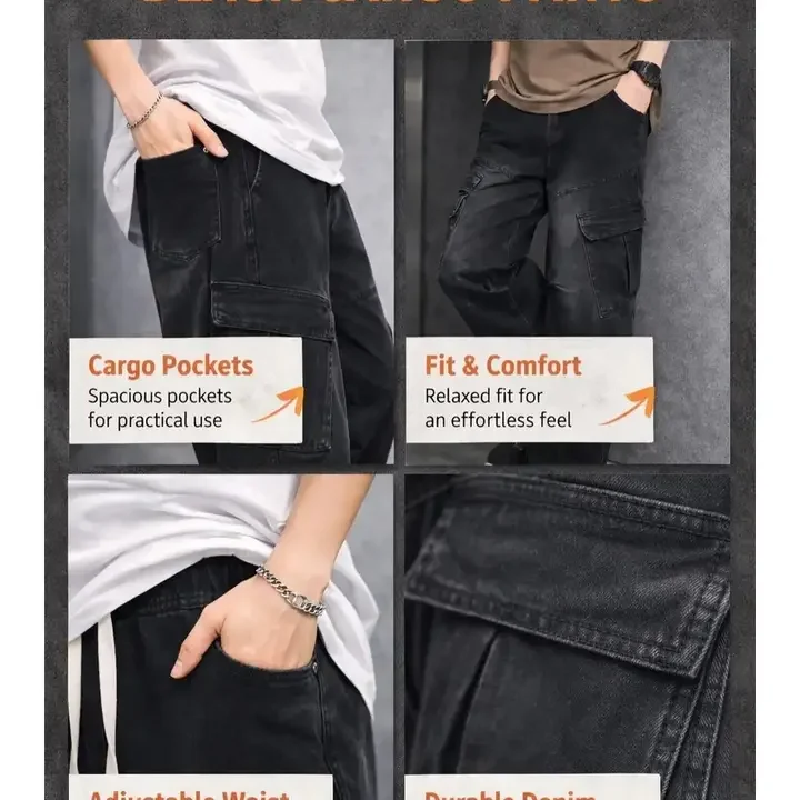 BREXX Men Jean Wide Leg Mid-Rise Low Distress Stretchable Jeans, Black