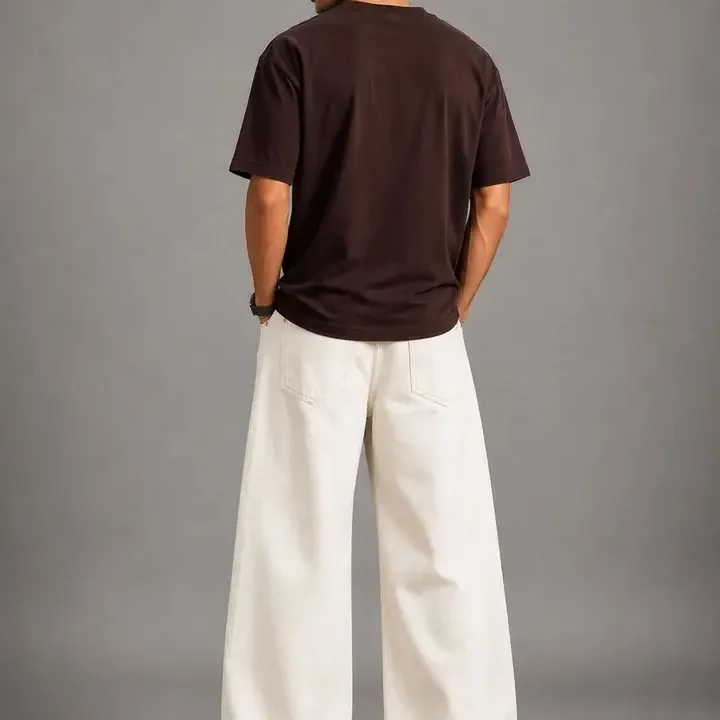 Line out line Men Wide Leg Mid-Rise Jeans, Off White