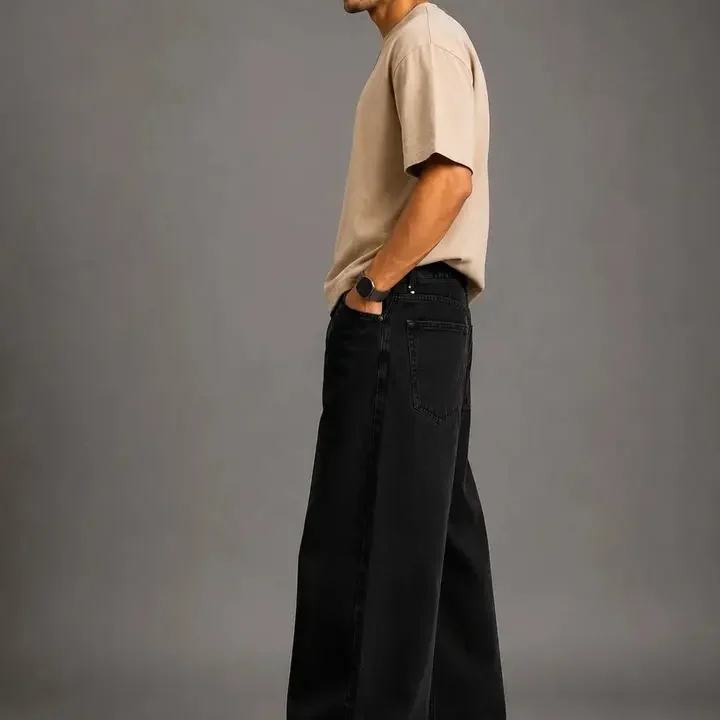 Line out line Men Wide Leg Mid-Rise Jeans, Black (myntra-44608009)