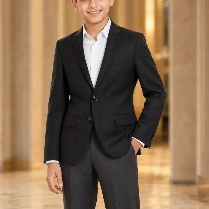Integration Boys Notched Lapel Single-Breasted Slim Fit Casual Blazers, Black