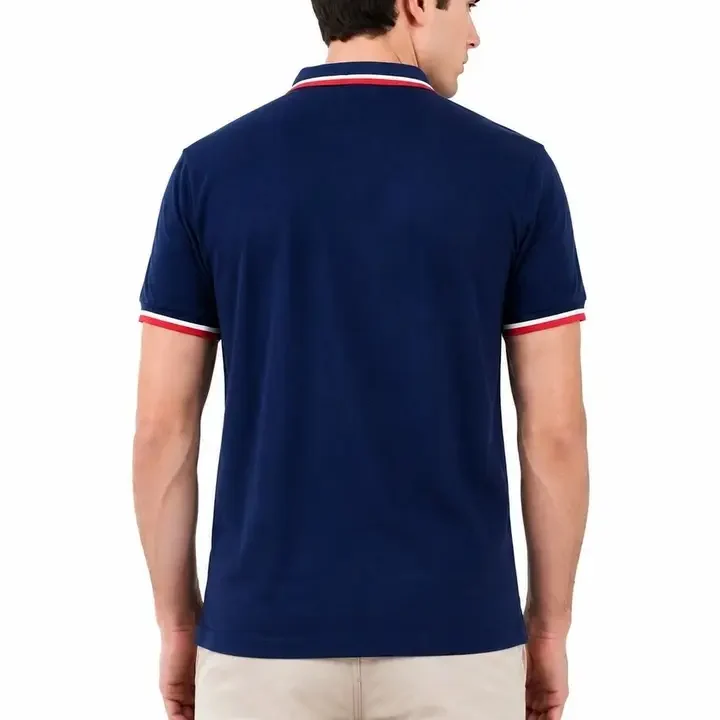 Raves Men Brand Logo Polo Collar Applique T-shirt, Navy Blue