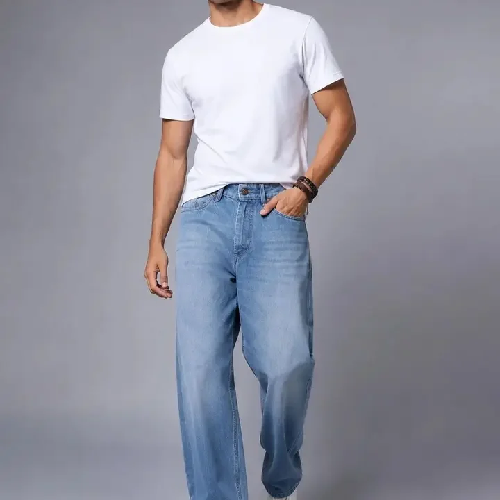 BREXX Men Jean Straight Fit Mid-Rise Light Fade Stretchable Jeans, Blue