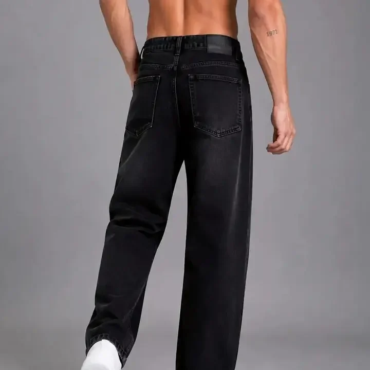 SYNZO Men Comfort Relaxed Fit Mid-Rise Low Distress Jeans, Black