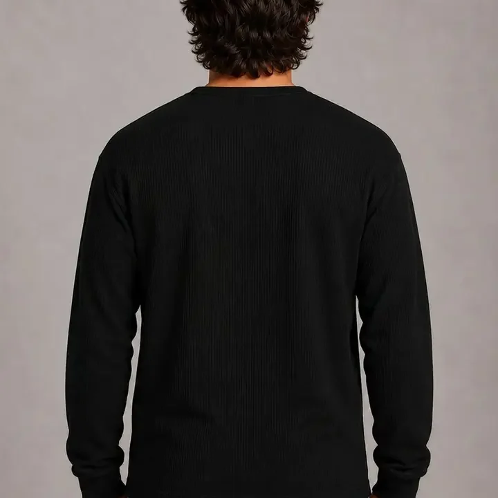 HOODLER Men Henley Neck T-shirt (Black)