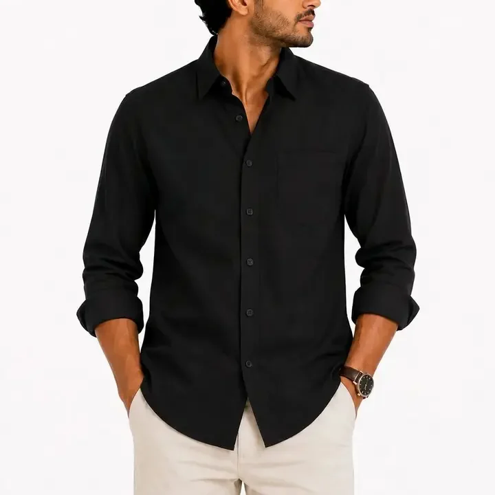GLOREN Men Classic Casual Shirt, Black