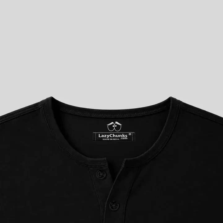 LAZYCHUNKS Unisex Henley Neck T-shirt, Black