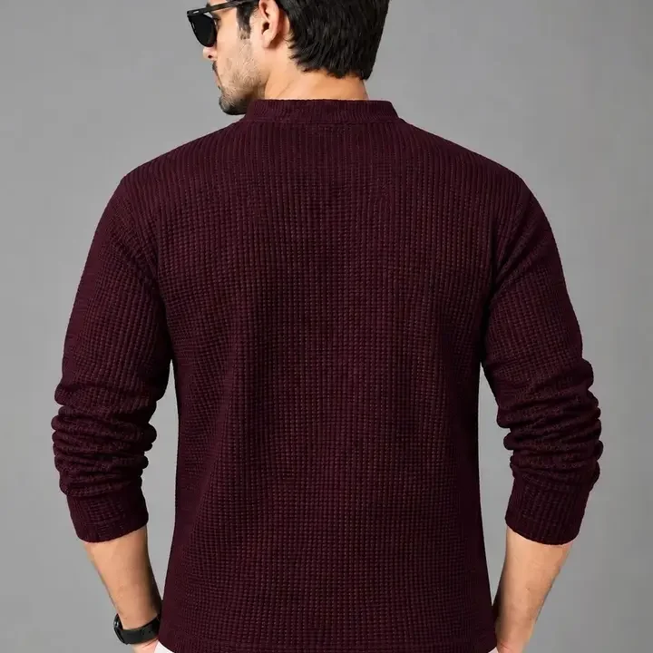 RUFICA Men Mandarin Collar T-shirt, Maroon