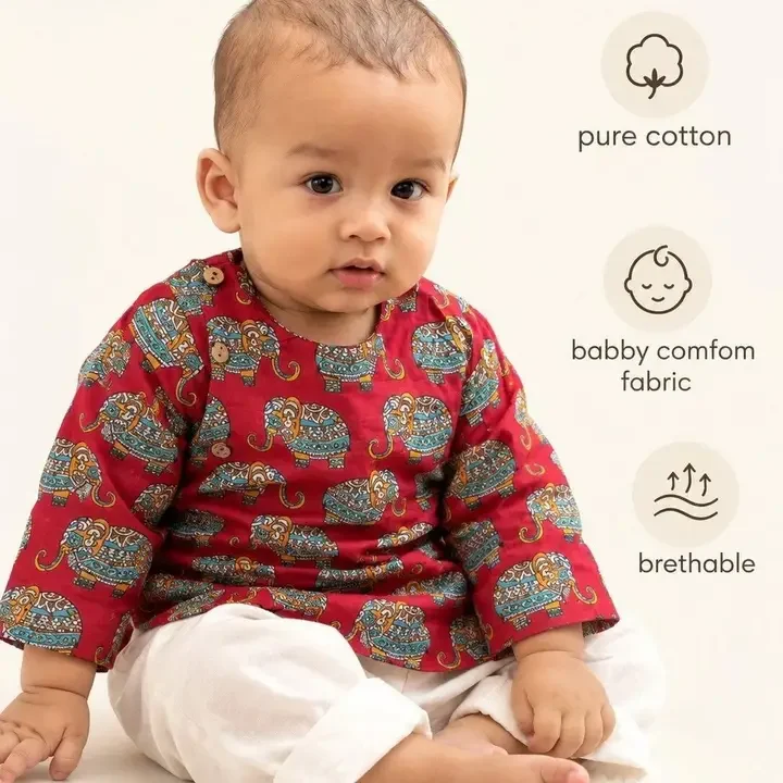 L R TEXTILES Boys Ethnic Motifs Printed Kurta, Red